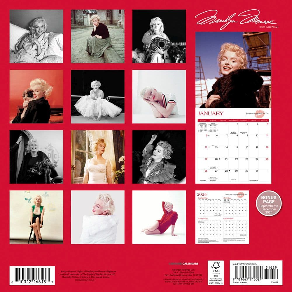 Marilyn Monroe Black and White 2025 Wall Calendar First Alternate Image width=&quot;1000&quot; height=&quot;1000&quot;