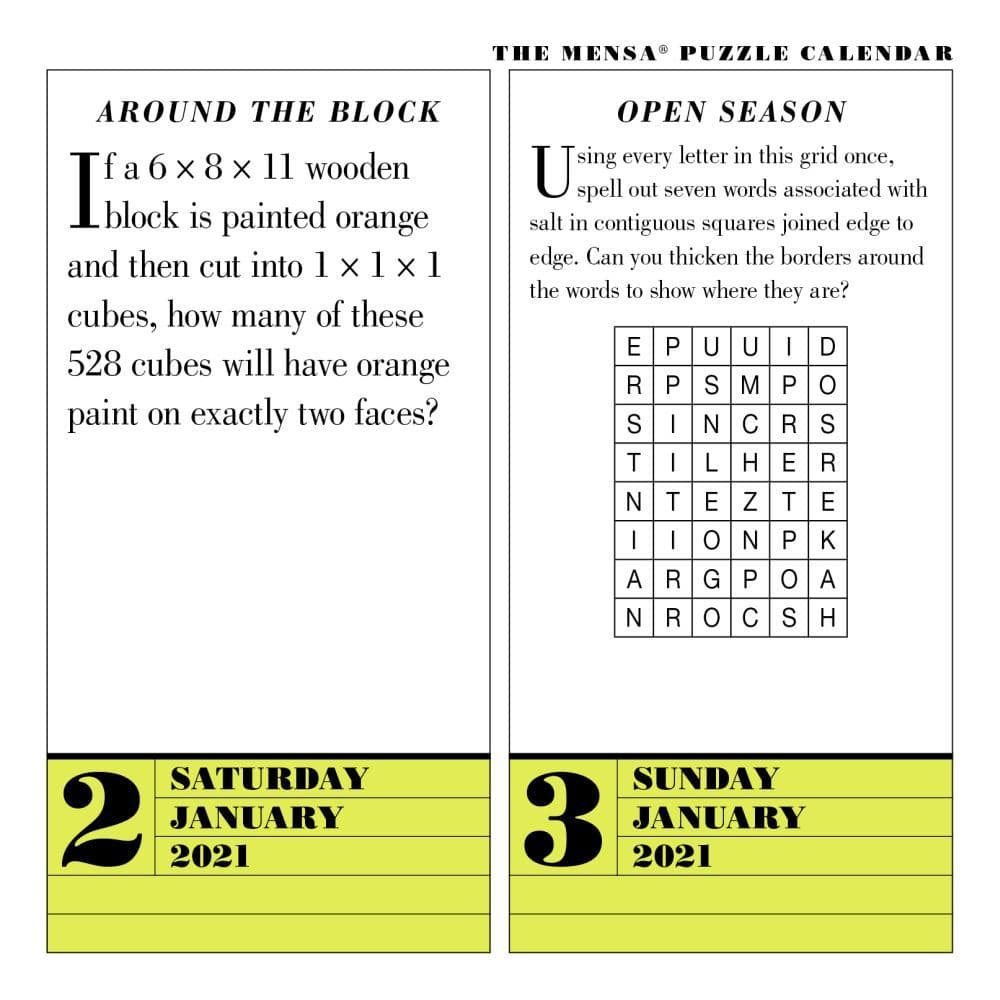 Mensa Brain Puzzlers Desk Calendar