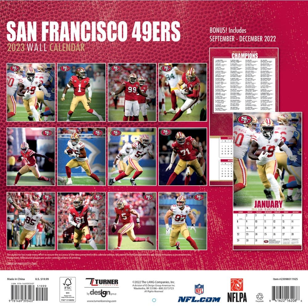 NFL San Francisco 49ers 2023 Wall Calendar Calendars