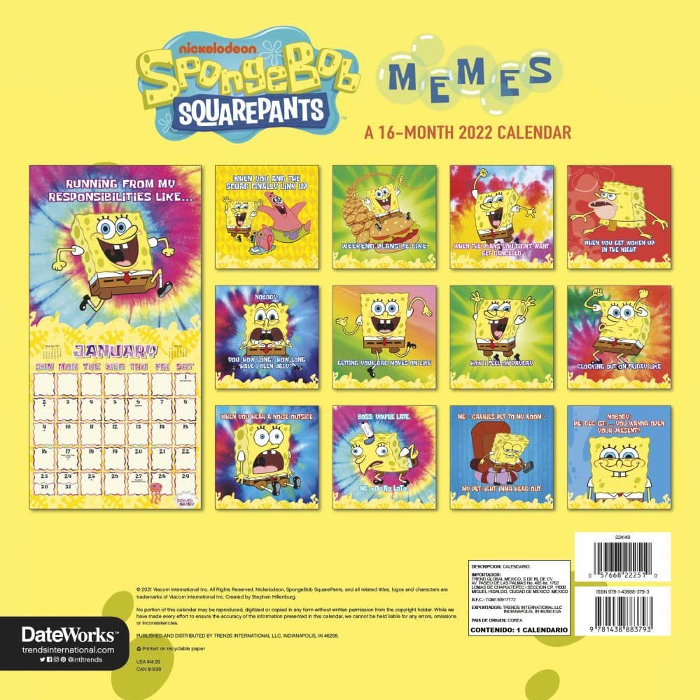 Spongebob Squarepants Memes 2022 Wall Calendar - Calendars.com