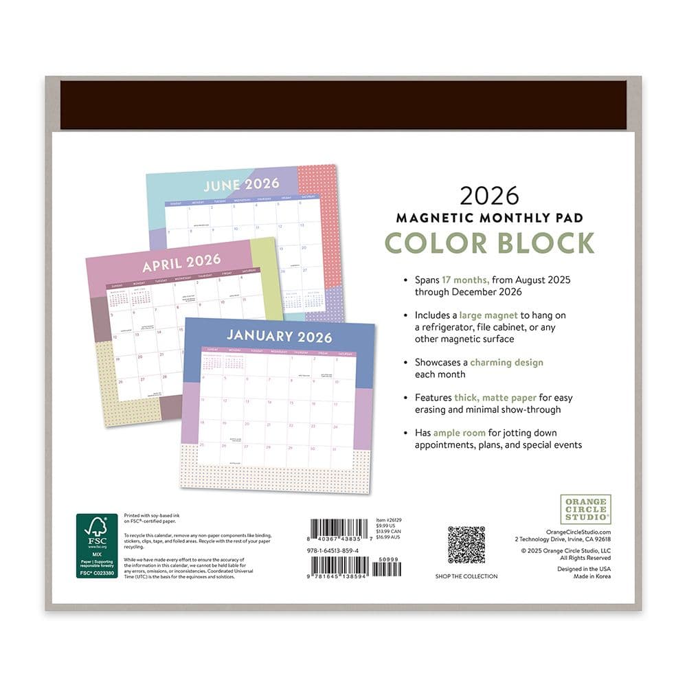 Color Block 2026 Magnetic Calendar First Alternate Image