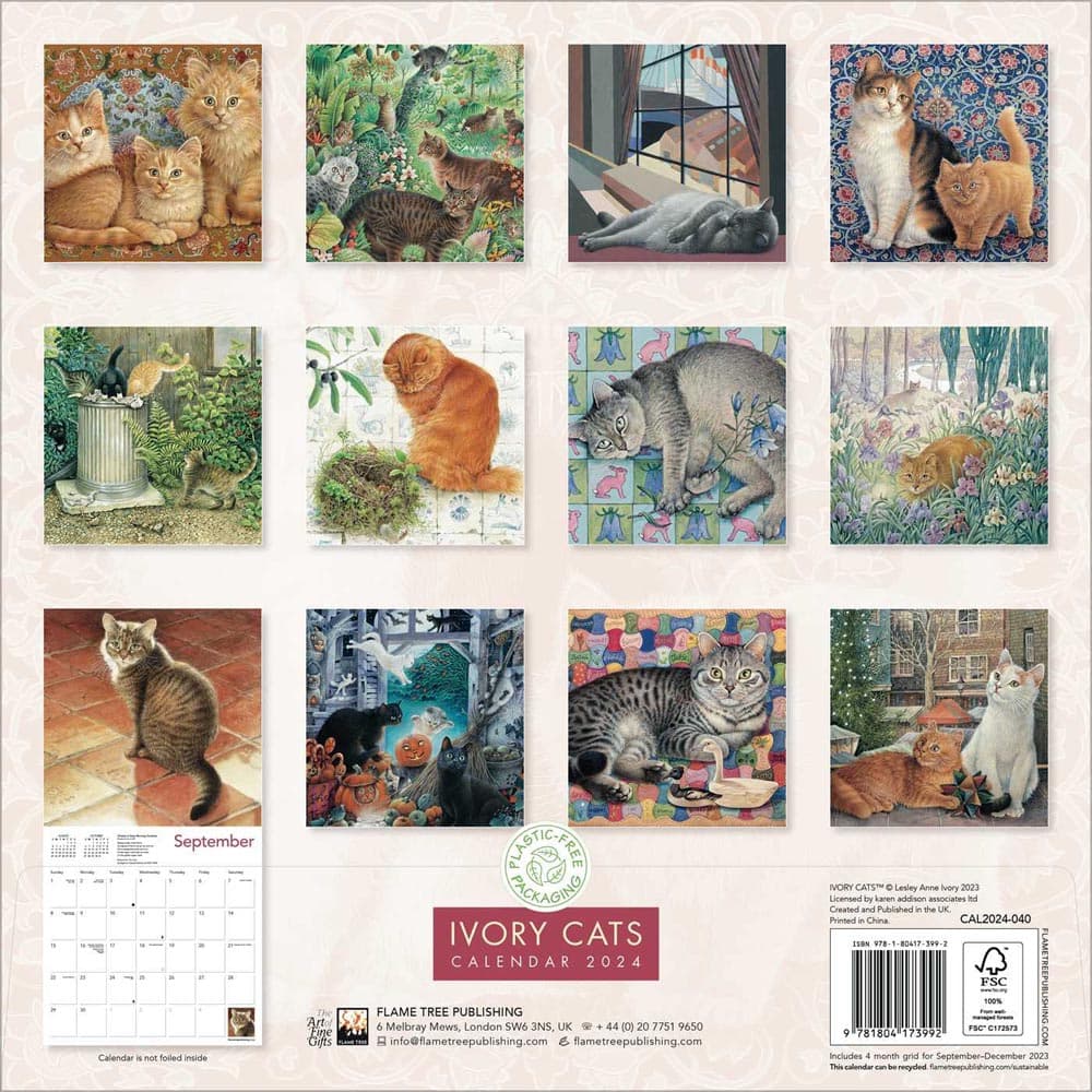 Ivory Cats 2024 Wall Calendar Back