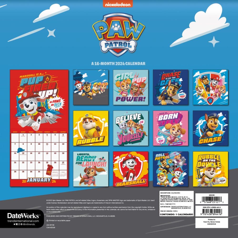 Paw Patrol 2024 Wall Calendar