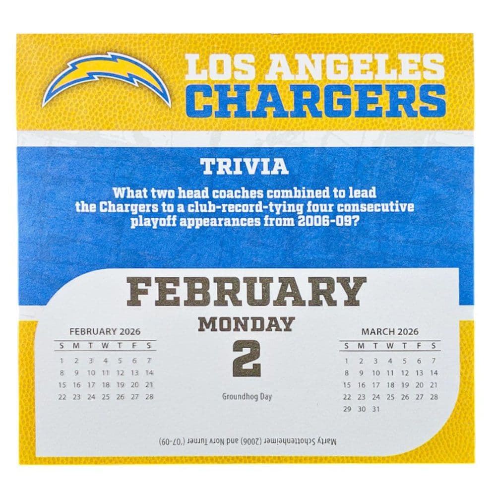 NFL Los Angeles Chargers 2026 Desk Calendar Third Alternate Image