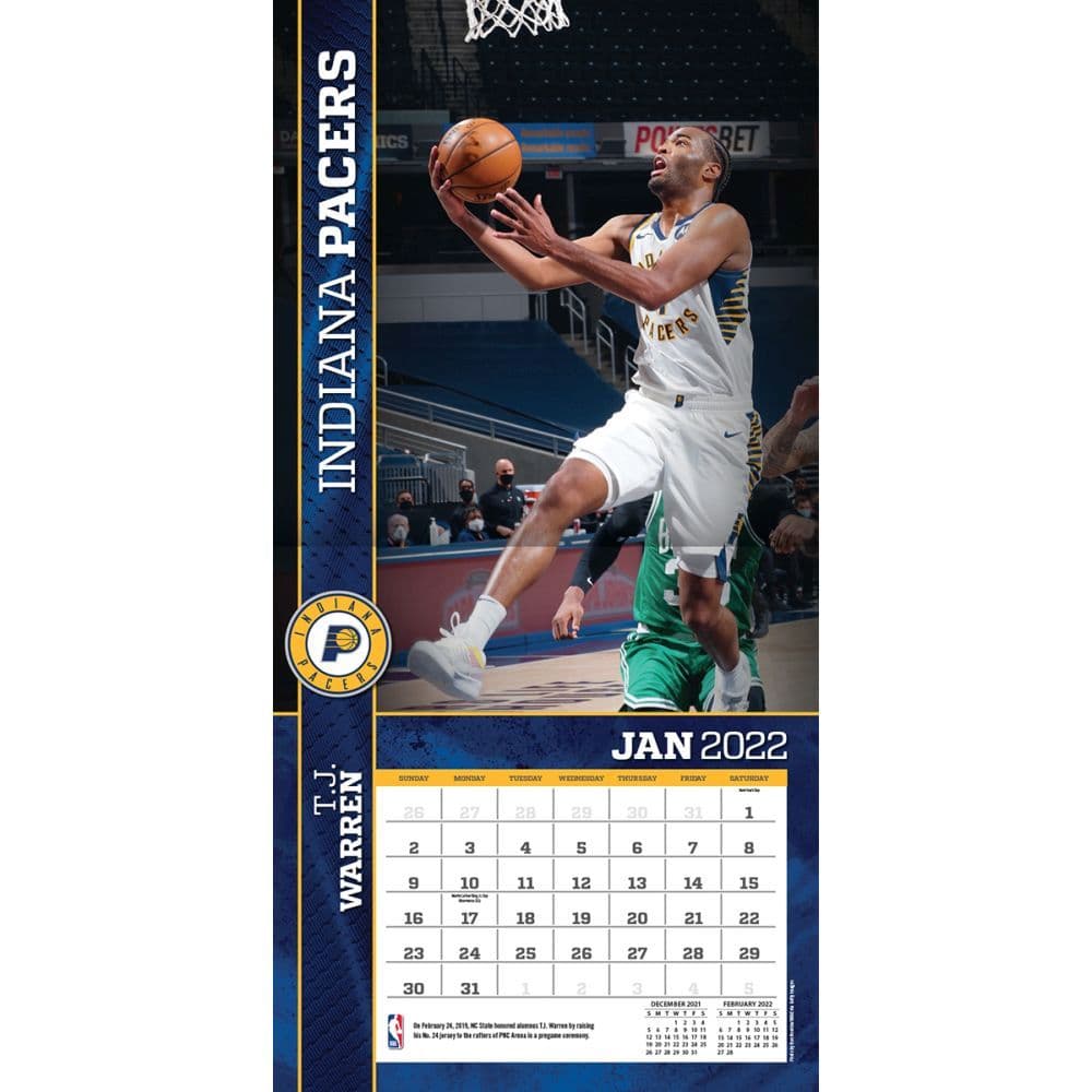 Nba Indiana Pacers 2022 Wall Calendar Calendars Com