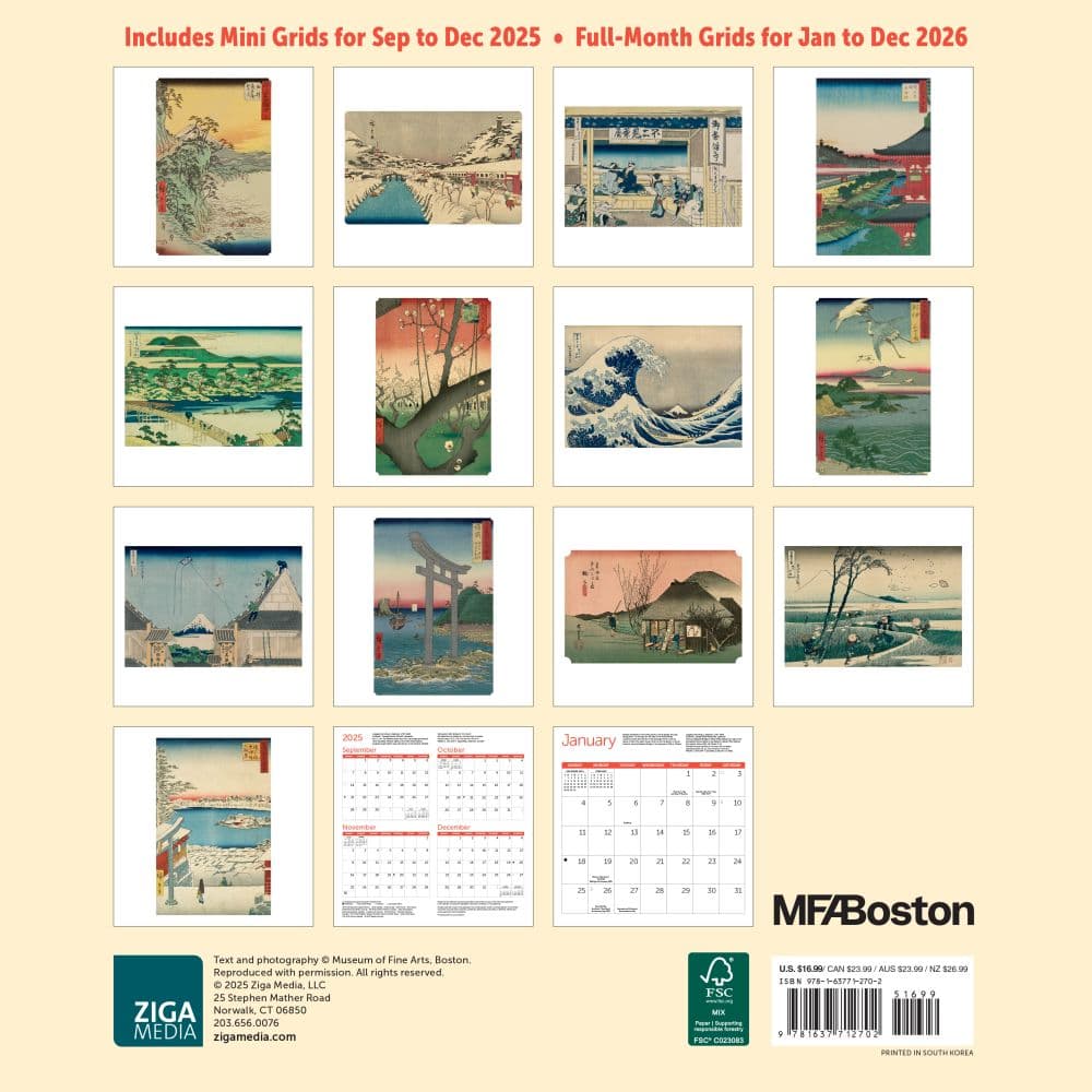 Japanese Woodblocks Museum of Fine Arts 2026 Wall Calendar First Alternate Image