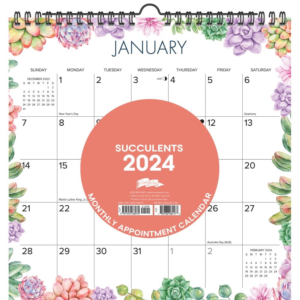 Succulents Spiral Art 2024 Wall Calendar Calendars com