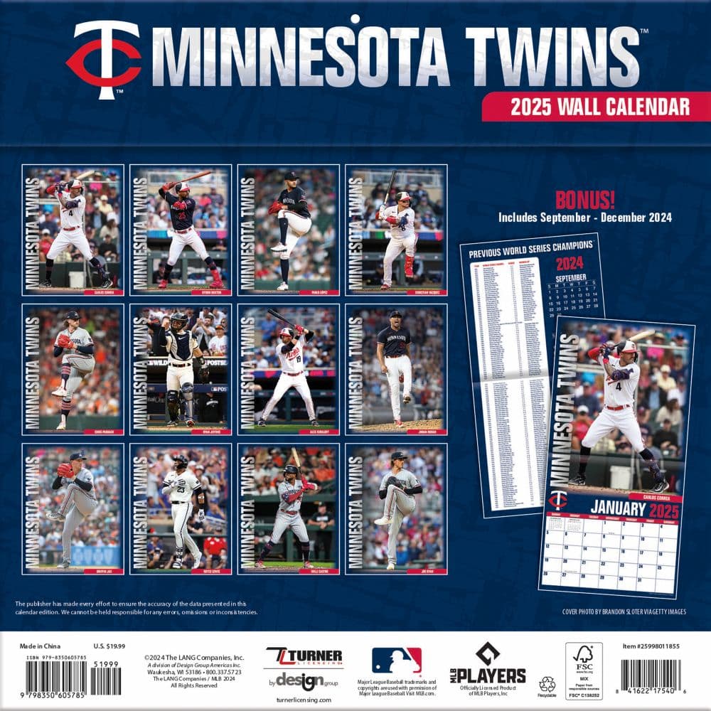 MLB Minnesota Twins 2025 Wall Calendar First Alternate Image