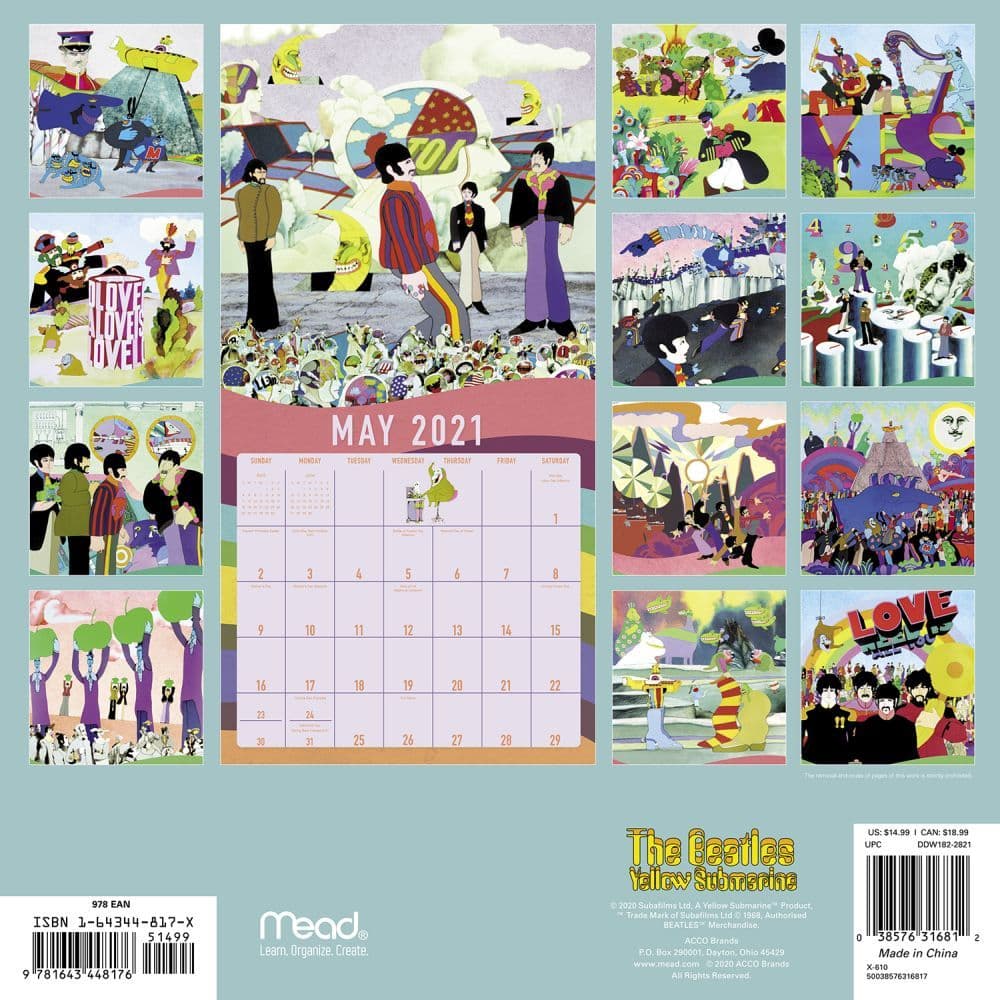 Calendrier 2023 Beatles Beatles Yellow Submarine Wall Calendar - Calendars.com