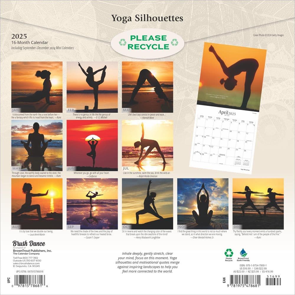 Yoga Silhouettes Brush Dance 2025 Wall Calendar back