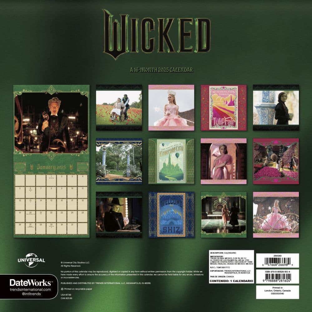 Wicked Movie 2025 Wall Calendar Alt4