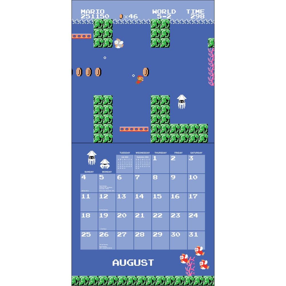 Super Mario Bros. 8-Bit Retro 2024 Wall CalendarAugust