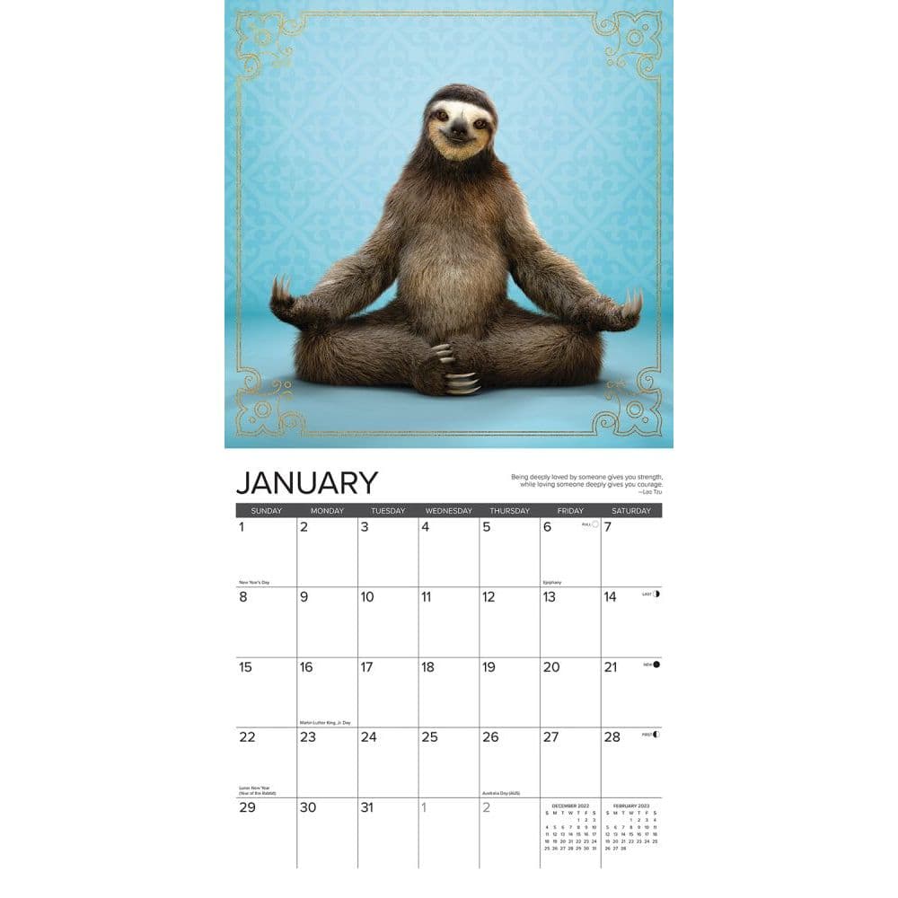 Sloth Calendar 2023 Sloth Yoga 2023 Wall Calendar - Calendars.com