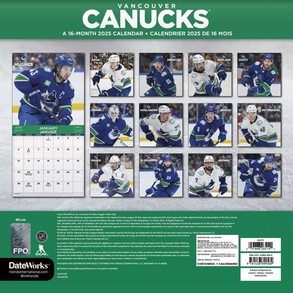 NHL Vancouver Canucks 2025 Wall Calendar Third Alternate Image width=&quot;1000&quot; height=&quot;1000&quot;
