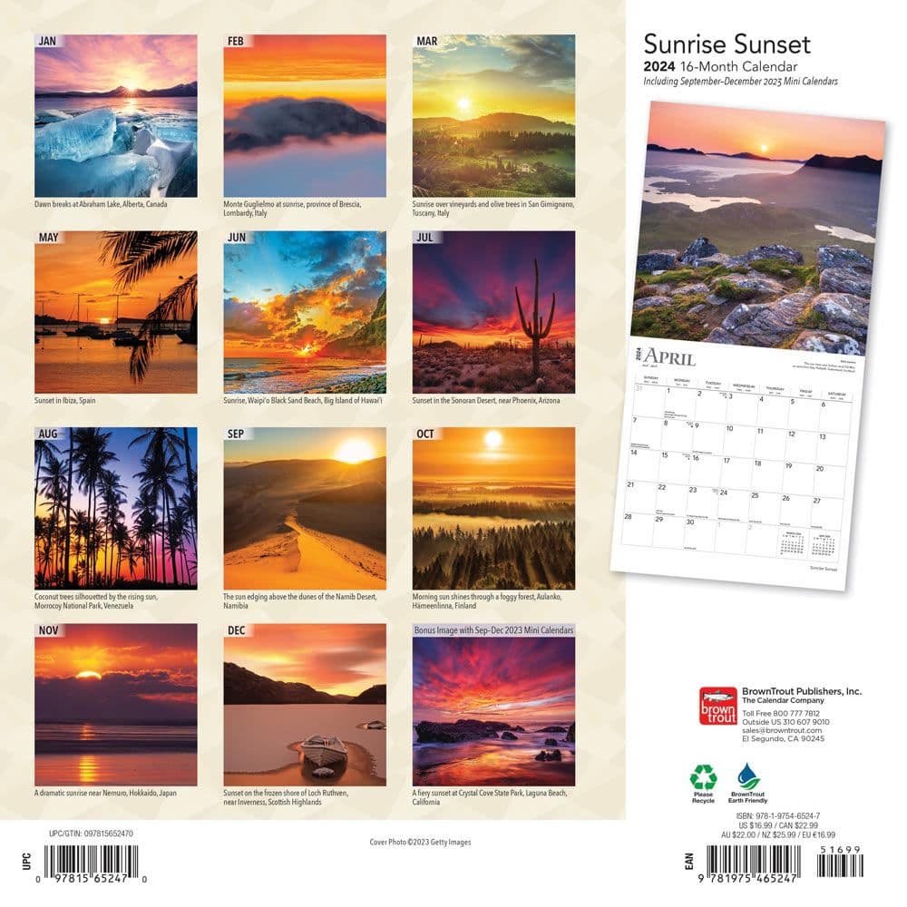 Sunrise Sunset 2025 Wall Calendar