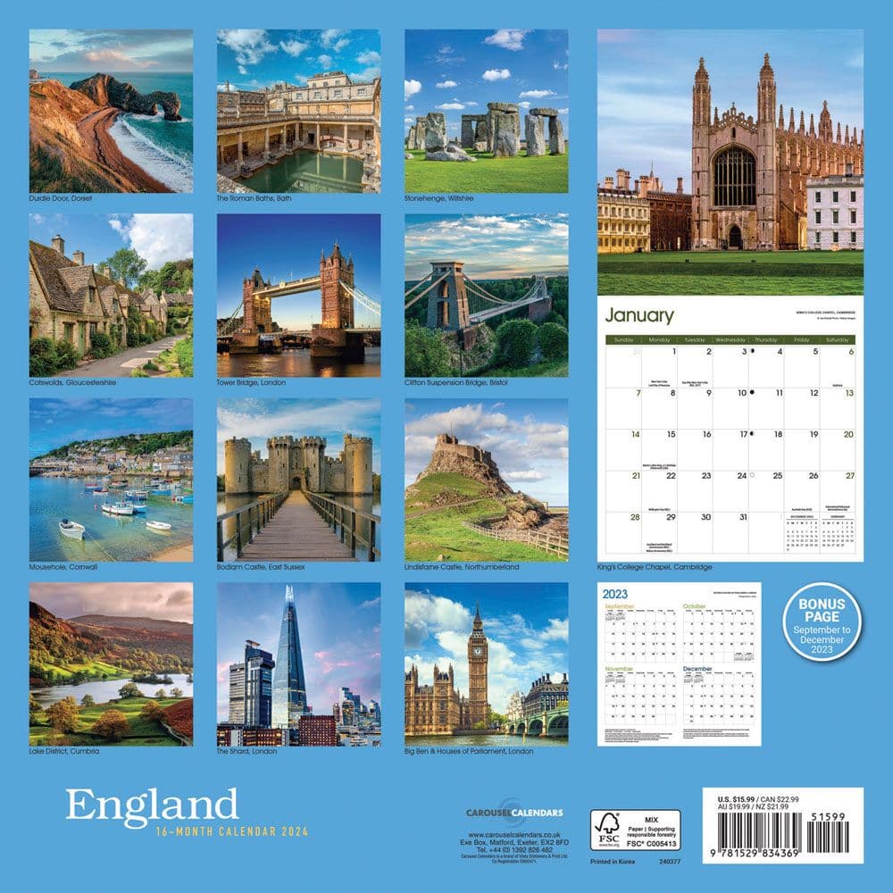 England 2024 Wall Calendar Alternate Image 1