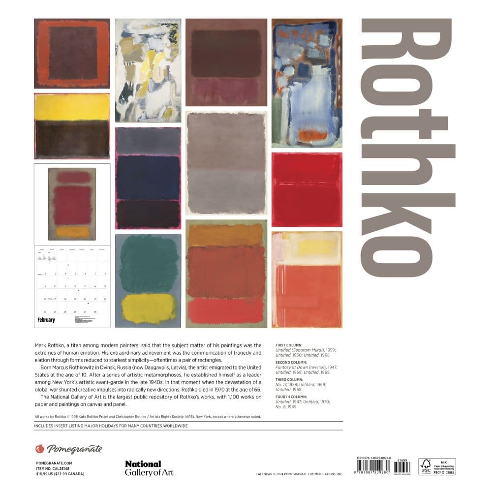 Rothko 2025 Wall Calendar First Alternate Image width="1000" height="1000"