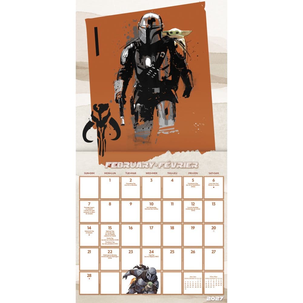 Star Wars The Mandalorian and Grogu Bilingual French 2027 Wall Calendar Third Alternate Image