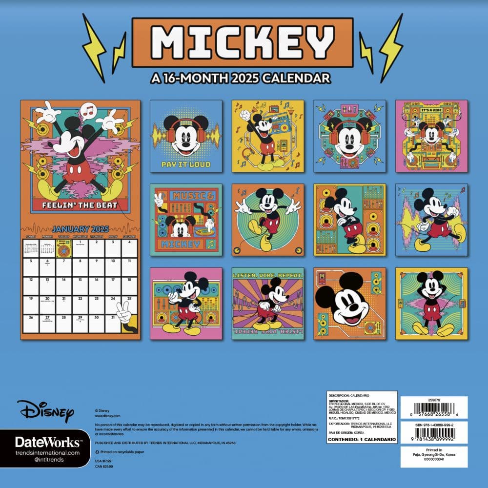 Mickey Mouse 2025 Wall Calendar