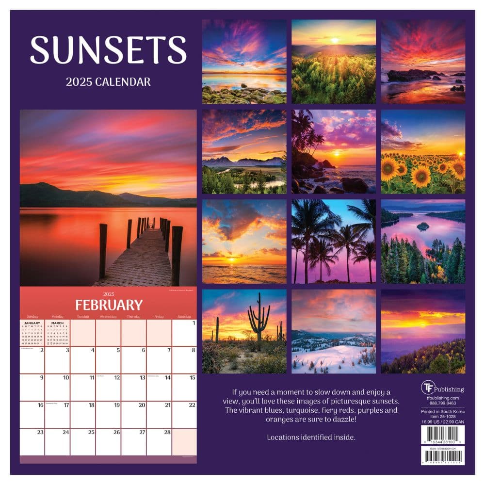 Sunsets 2025 Wall Calendar back cover