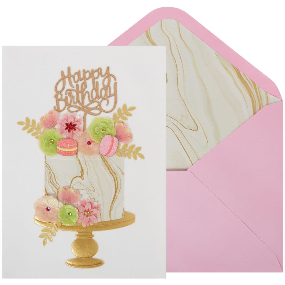 Marble Cake with Flowers Birthday Card