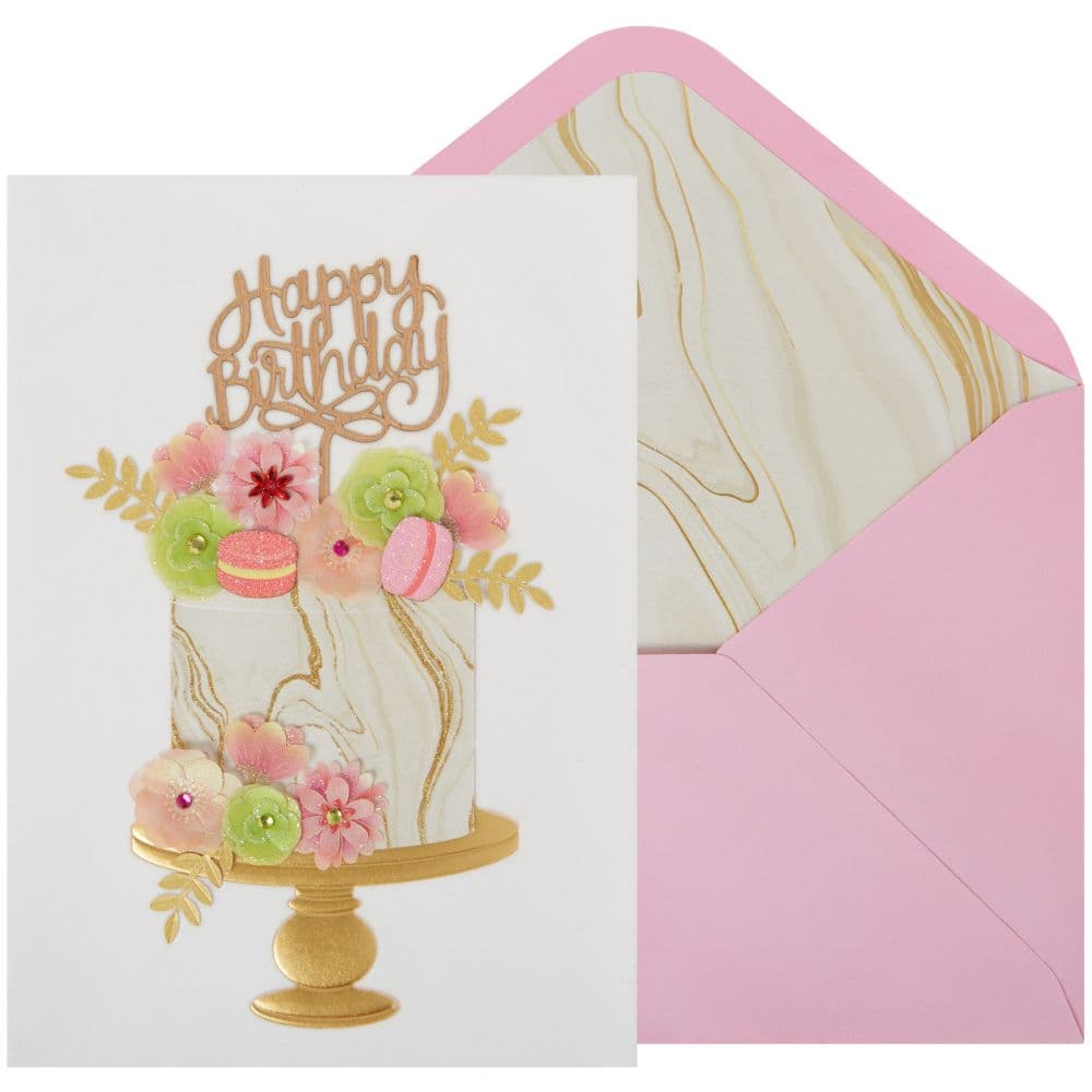 Marble Cake with Flowers Birthday Card NIQUEA.D