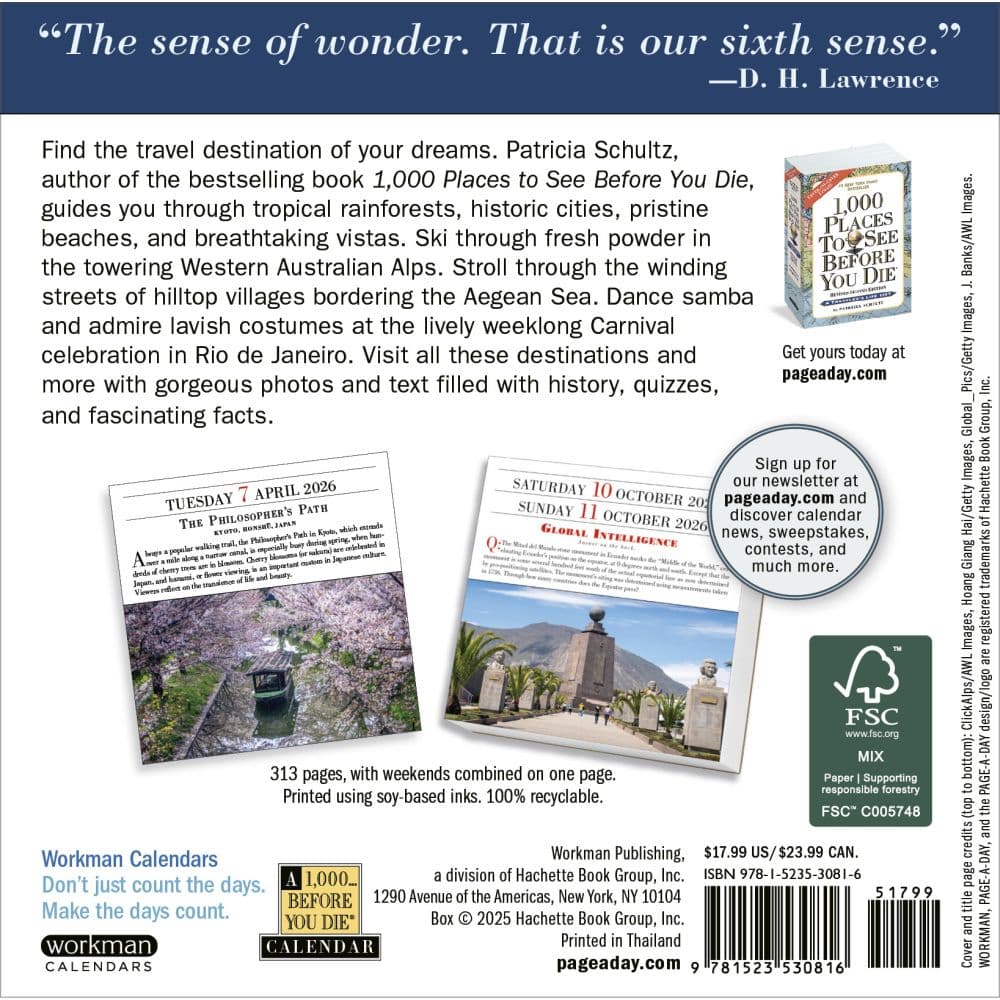 1000 Places To See 2026 Desk Calendar First Alternate Image