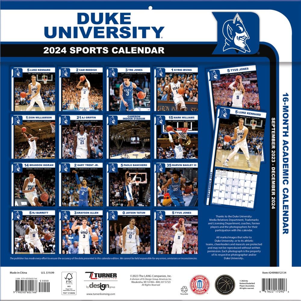 Duke Blue Devils 2024 Wall Calendar_ALT1