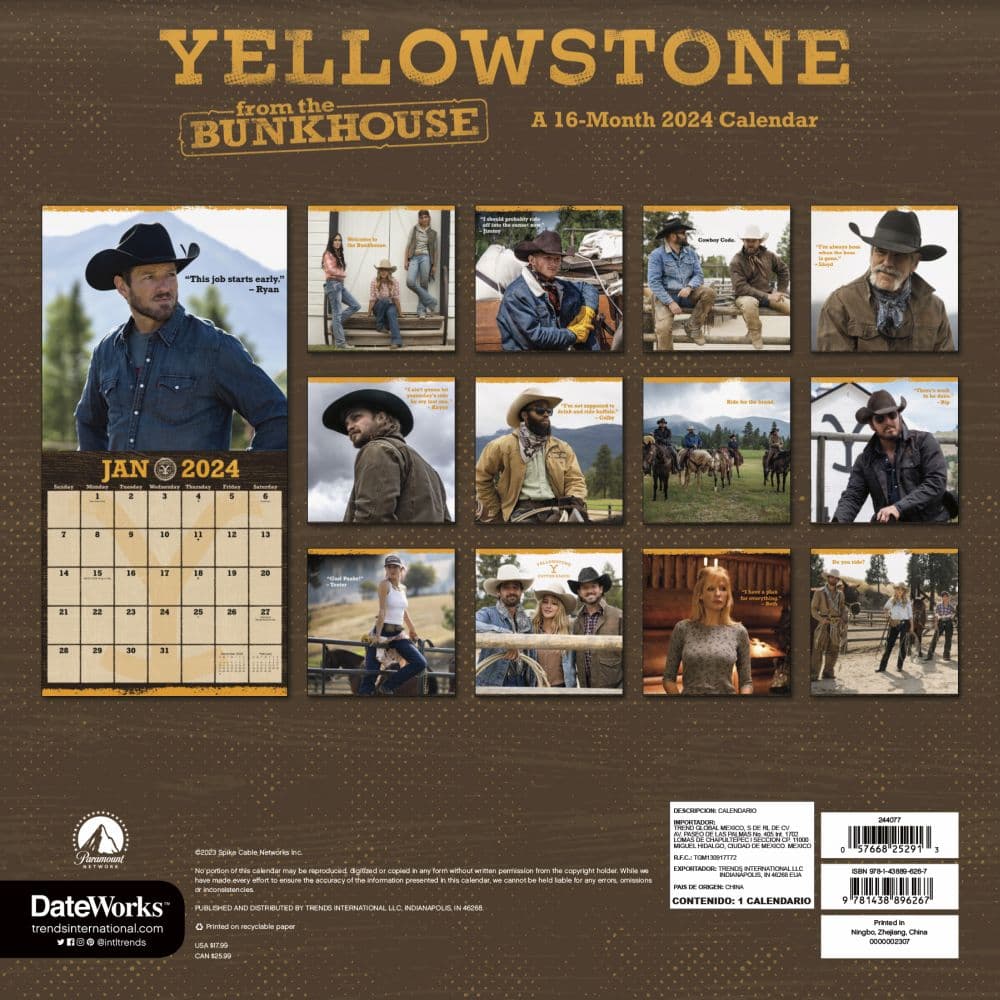 Yellowstone Boys 2024 Wall Calendar
