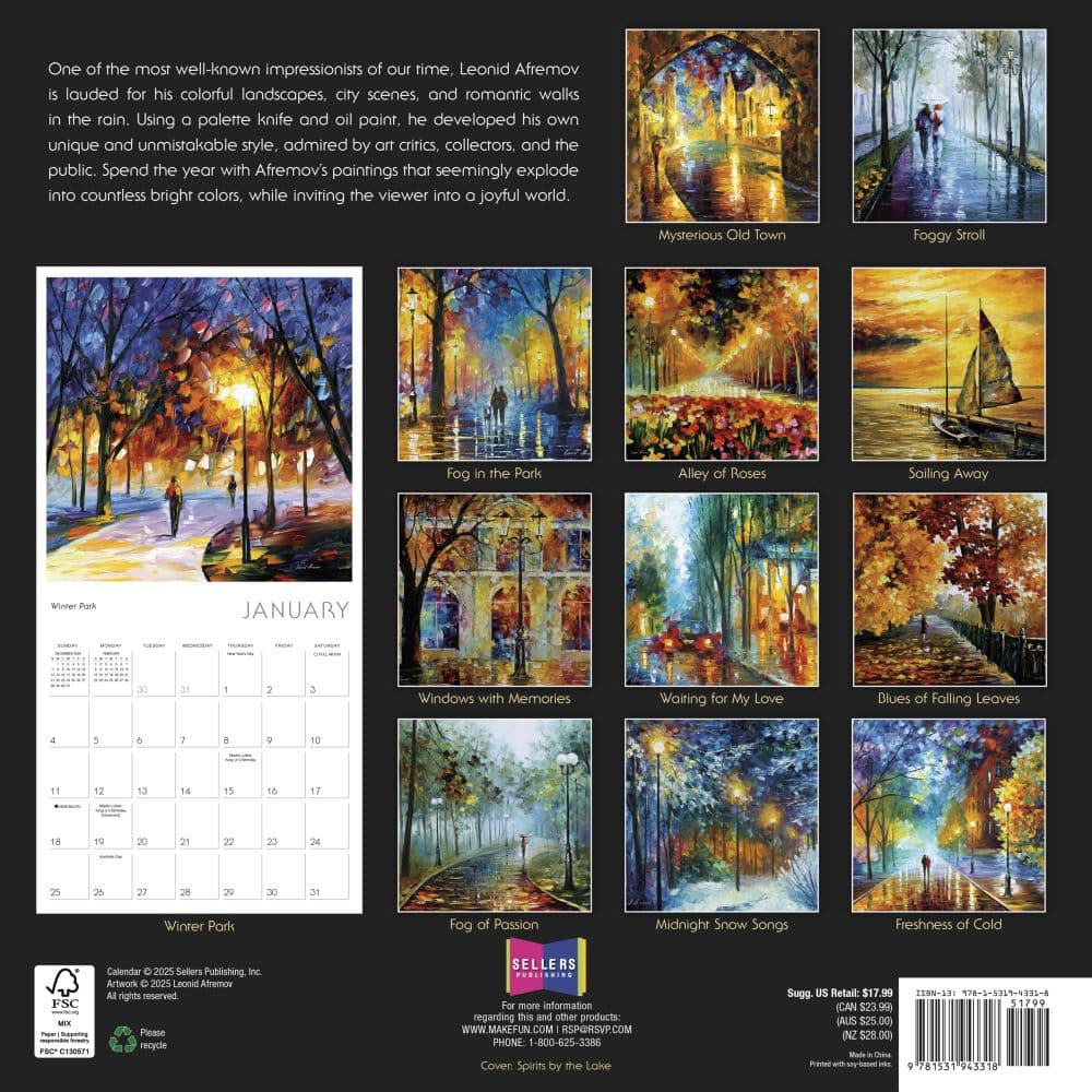 Impressions Of Light by Leonid Afremov 202 Wall Calendar First Alternate Image