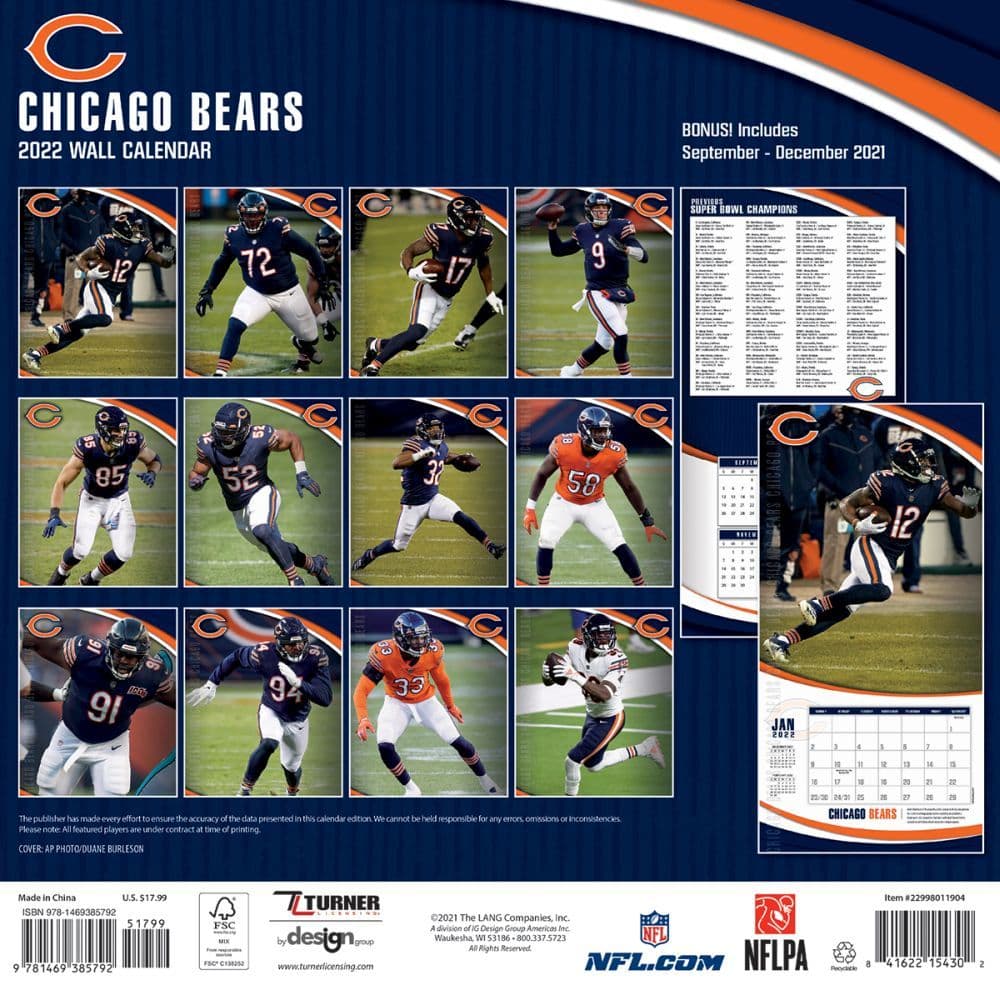 Chicago Calendar 2022 Chicago Bears 2022 Wall Calendar - Calendars.com
