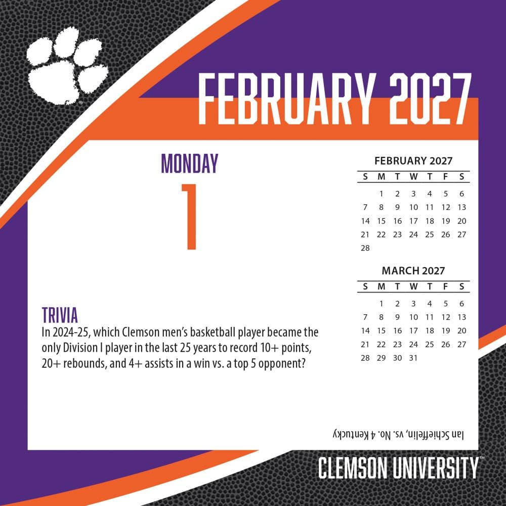 Clemson Tigers 2027 Desk Calendar Third Alternate Image