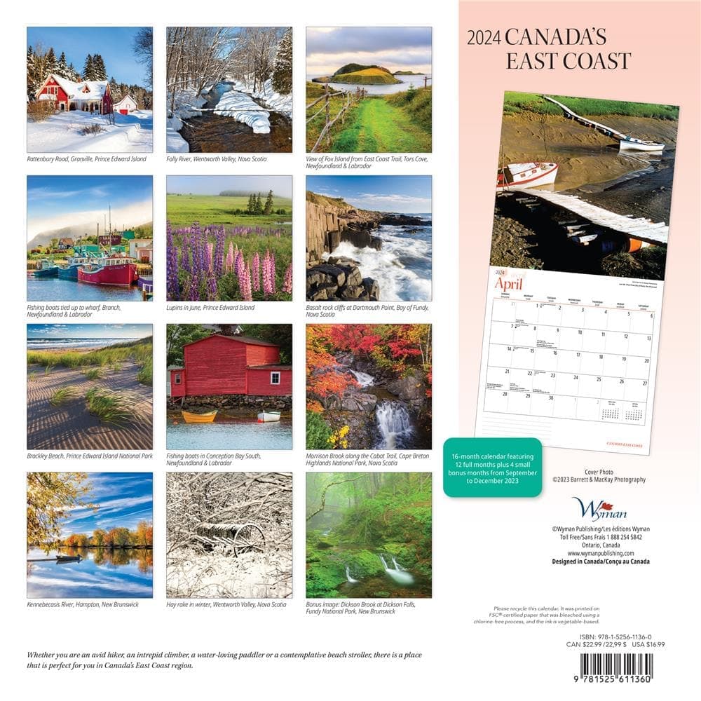 Canadas East Coast 2024 Wall Calendar back