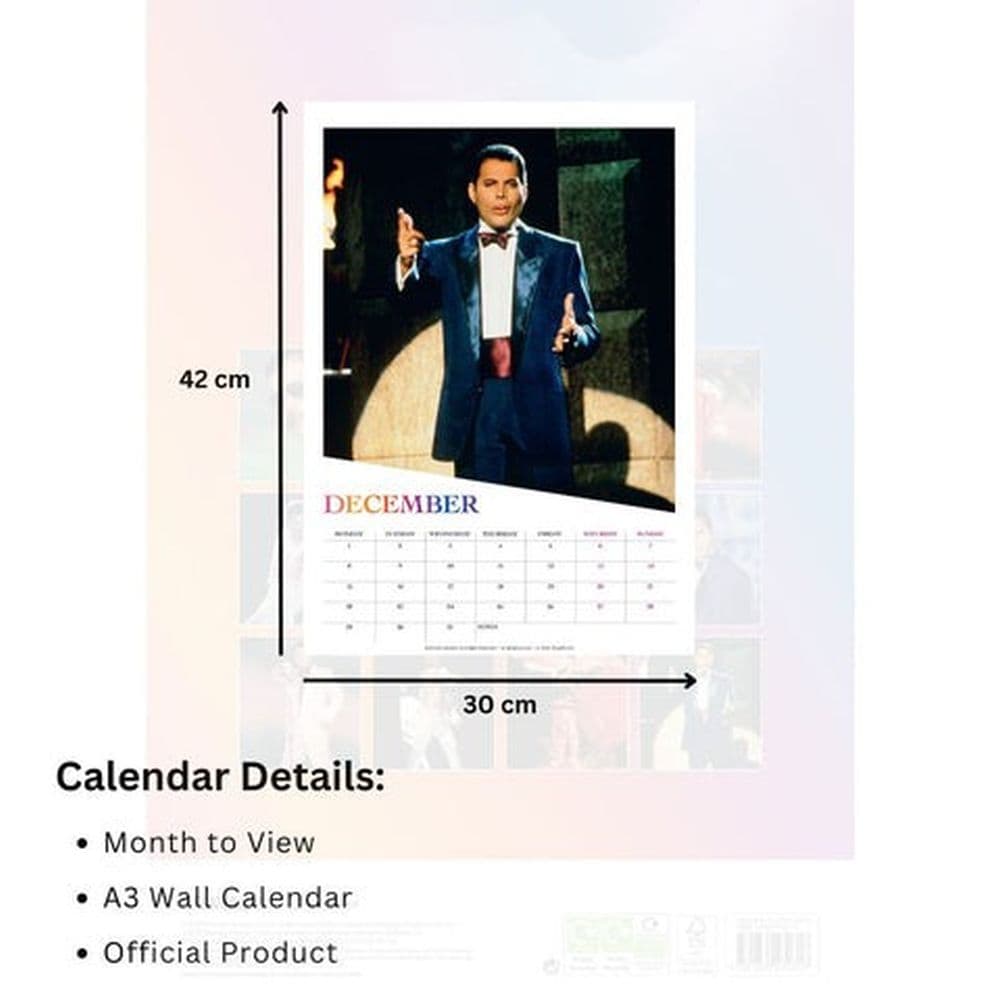 Freddie Mercury Poster 2025 Wall Calendar Fifth Alternate Image