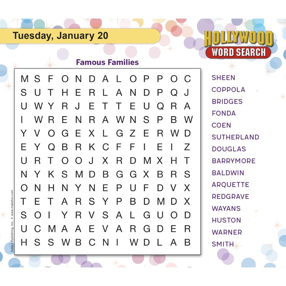 Hollywood Word Search 2026 Desk Calendar Third Alternate Image