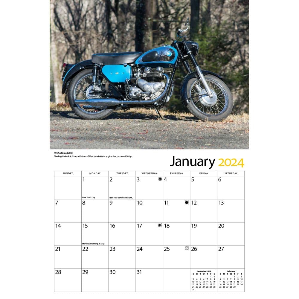 Motorcycles Vintage 2024 Wall Calendar Alternate Image 2