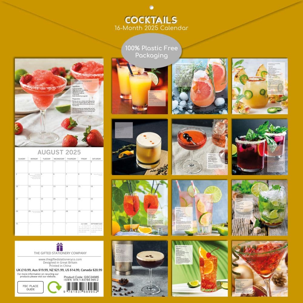 Cocktails 2025 Wall Calendar