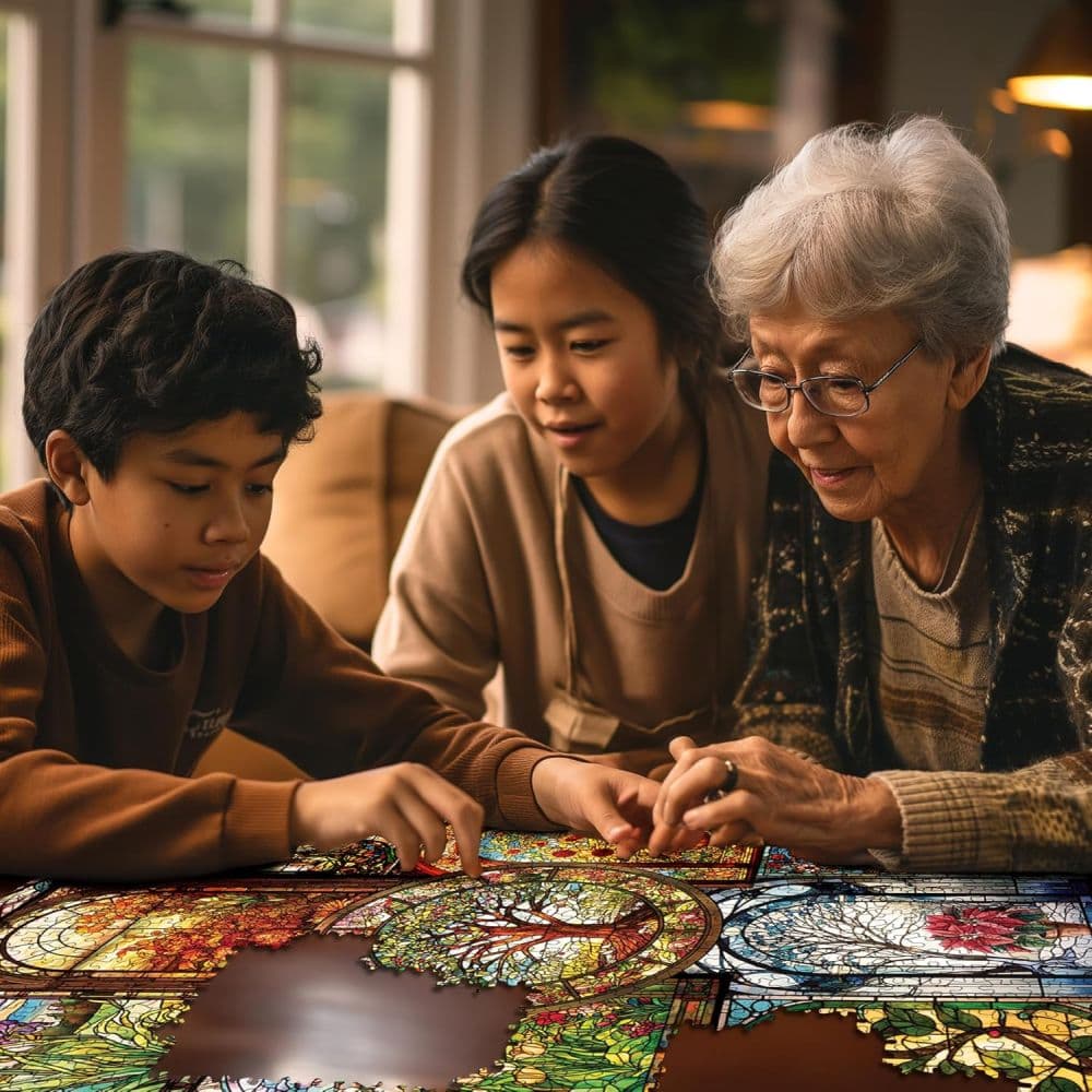 Four Seasons Stained Glass 1000 Piece Puzzle by Lois B. Sutton Fourth Alternate Image