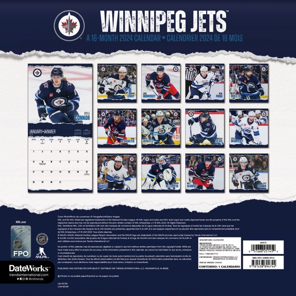 NHL Winnipeg Jets 2024 Wall Calendar