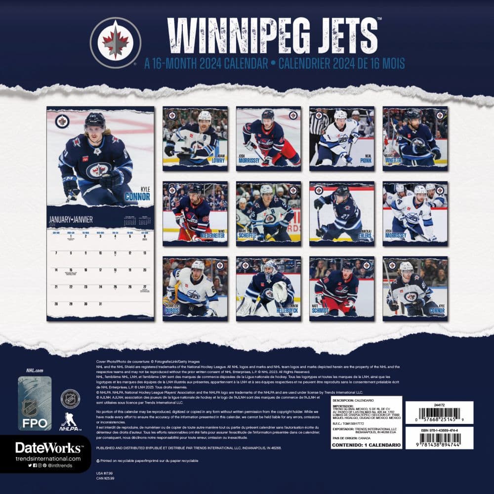 NHL Winnipeg Jets 2024 Wall Calendar Alt1