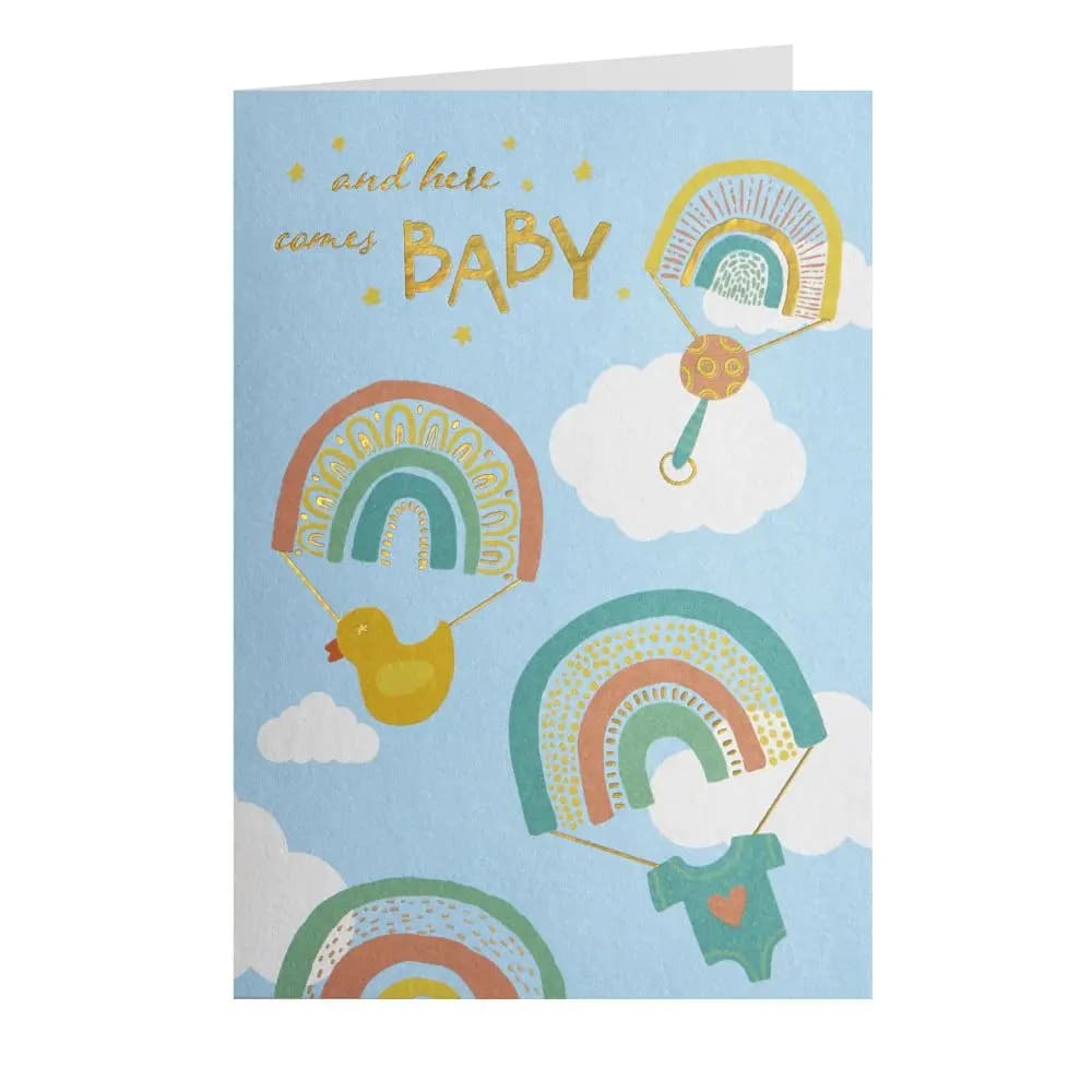 Parachutes Baby Shower New Baby Card 3D front