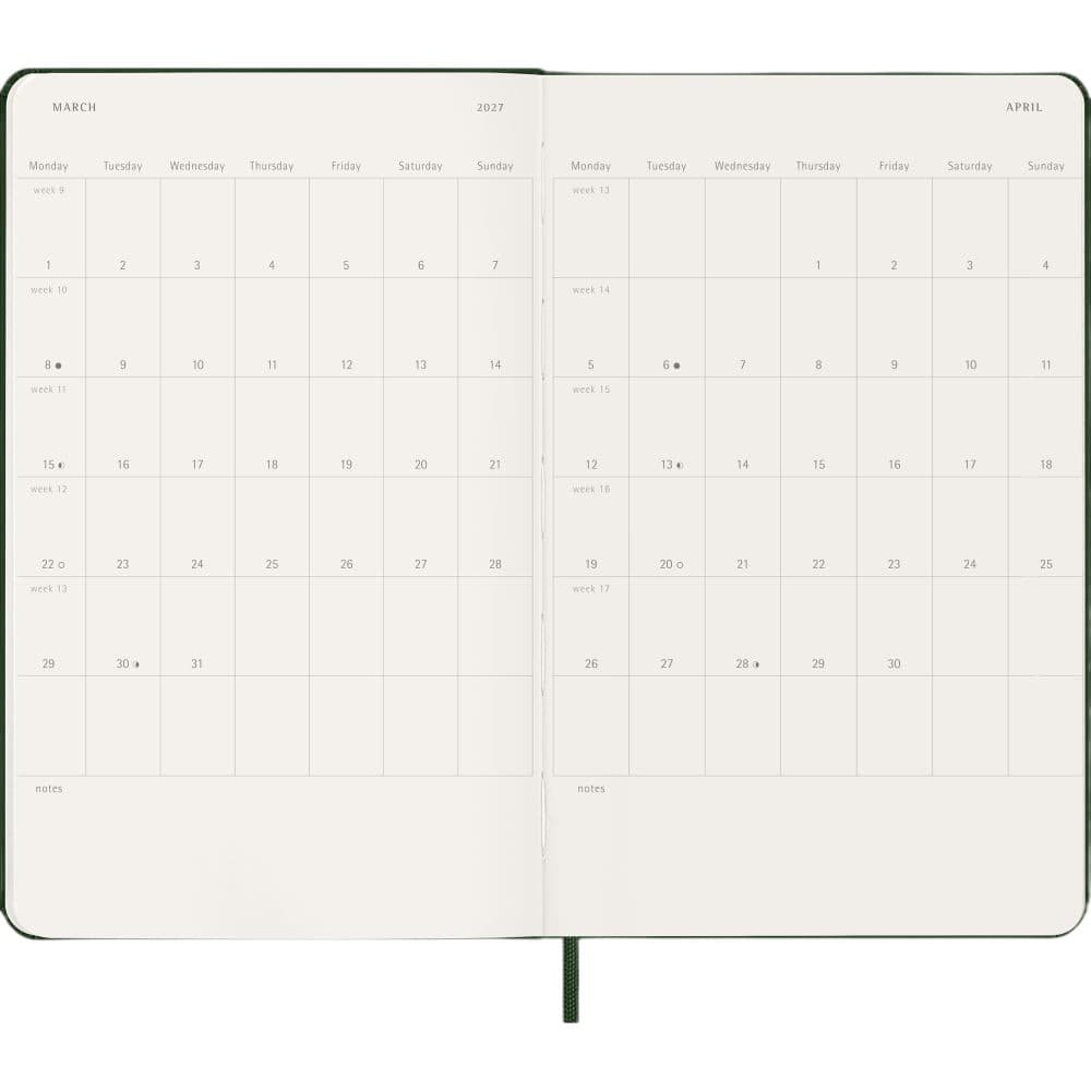 Moleskine Myrtle Green Large Hard Cover 2027 Weekly Planner Fourth Alternate Image