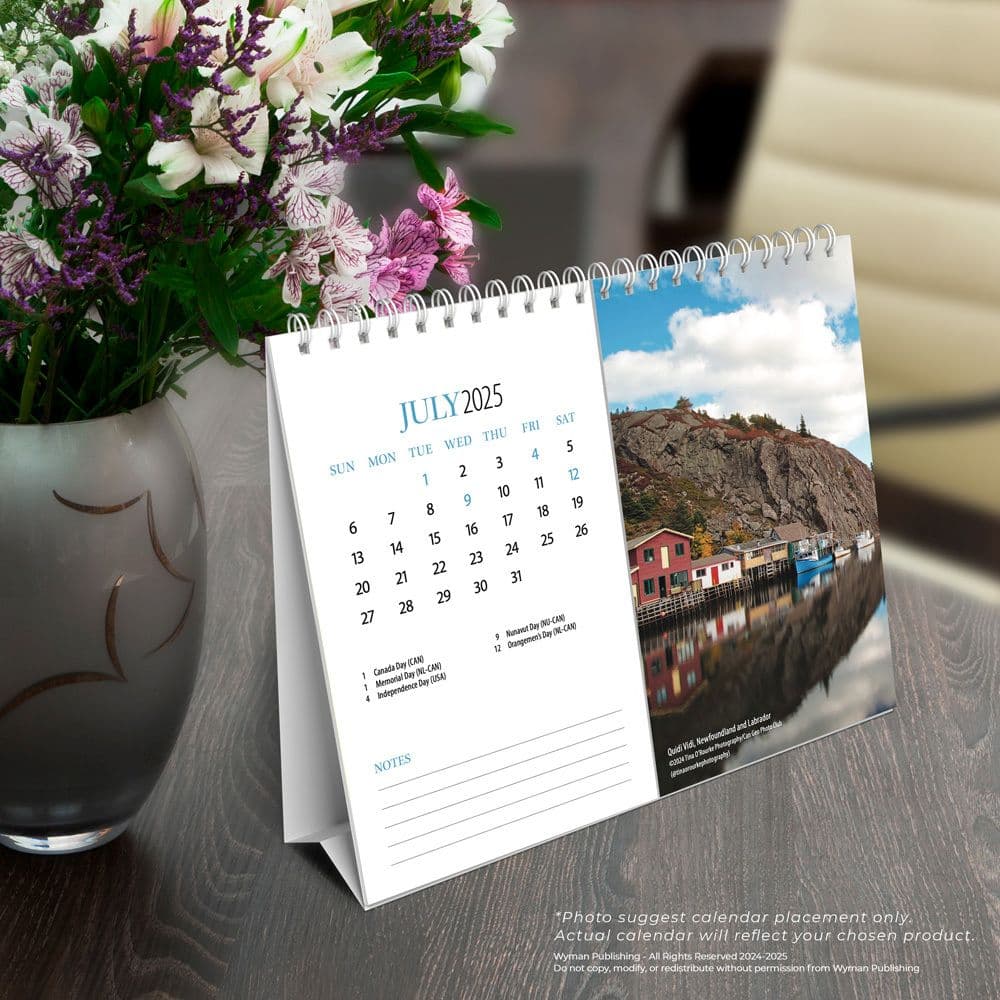 Canadian Geographic Scenic 2025 Easel Desk Calendar on a desk