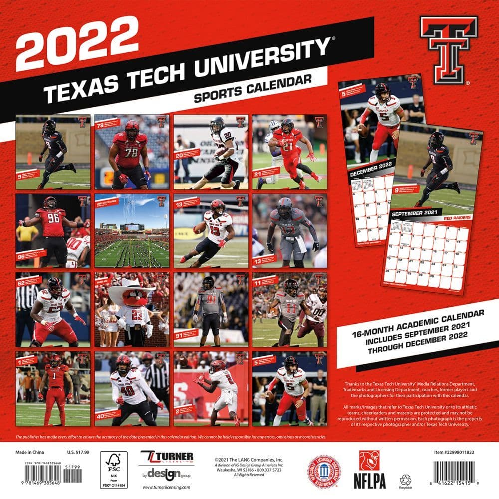 Texas Tech Red Raiders 2022 Wall Calendar - Calendars.com