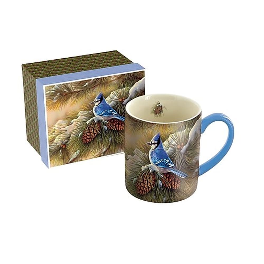 December Blue Jay 14 oz. Mug by Rosemary Millete Main Image