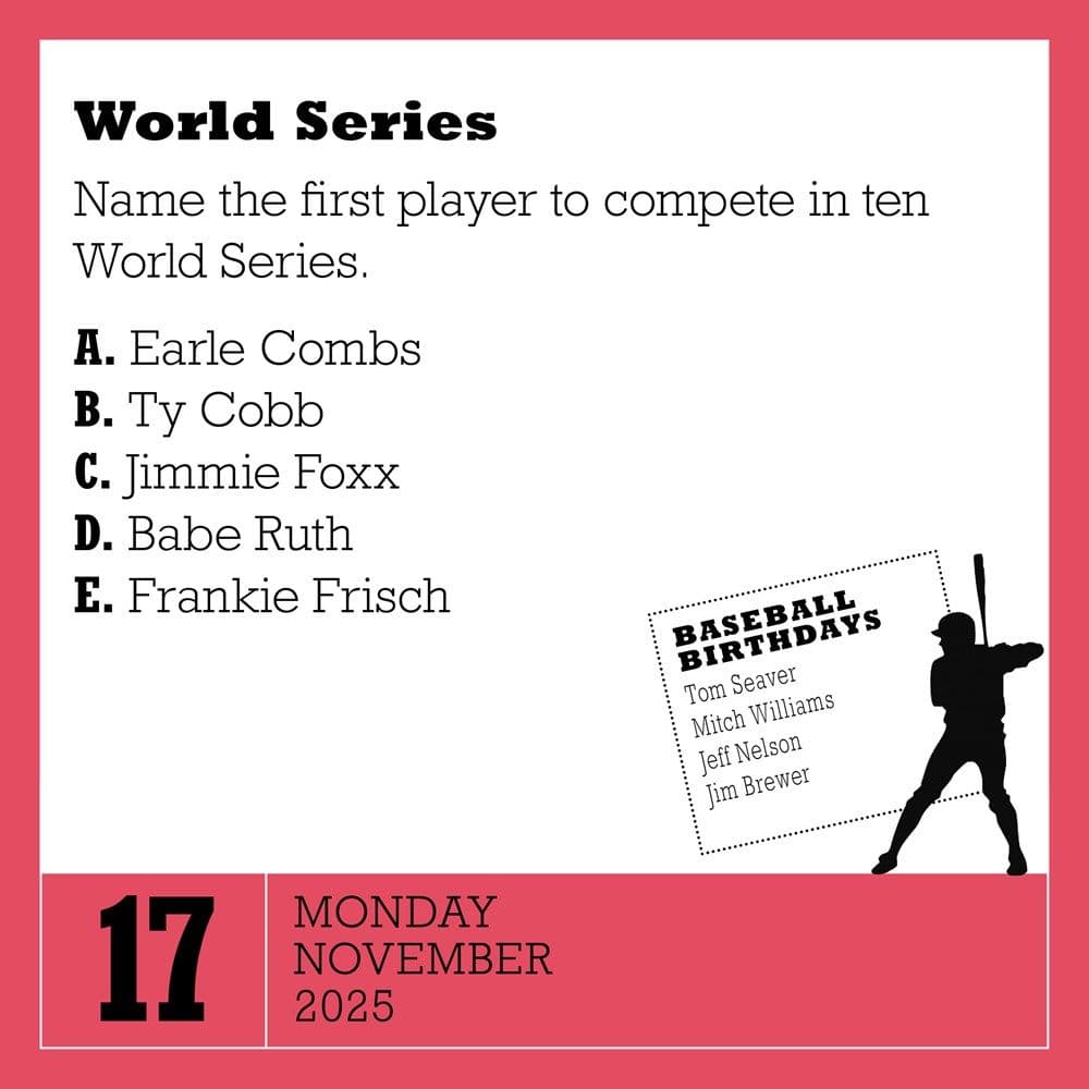 Baseball Trivia 2025 Desk Calendar First Alternate Image width="1000" height="1000"