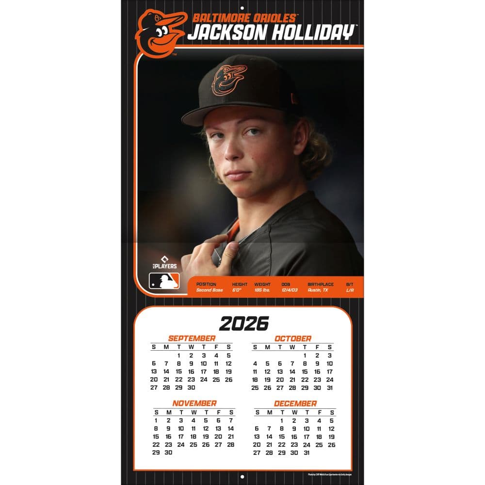 MLB Baltimore Orioles Jackson Holliday 2027 Wall Calendar Second Alternate Image