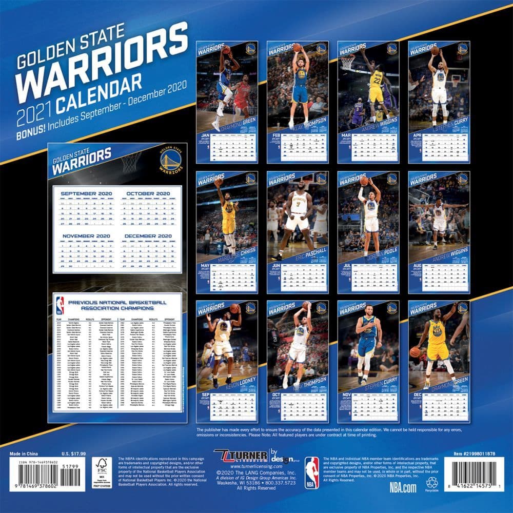 Golden State Warriors Team Wall Calendar - Calendars.com