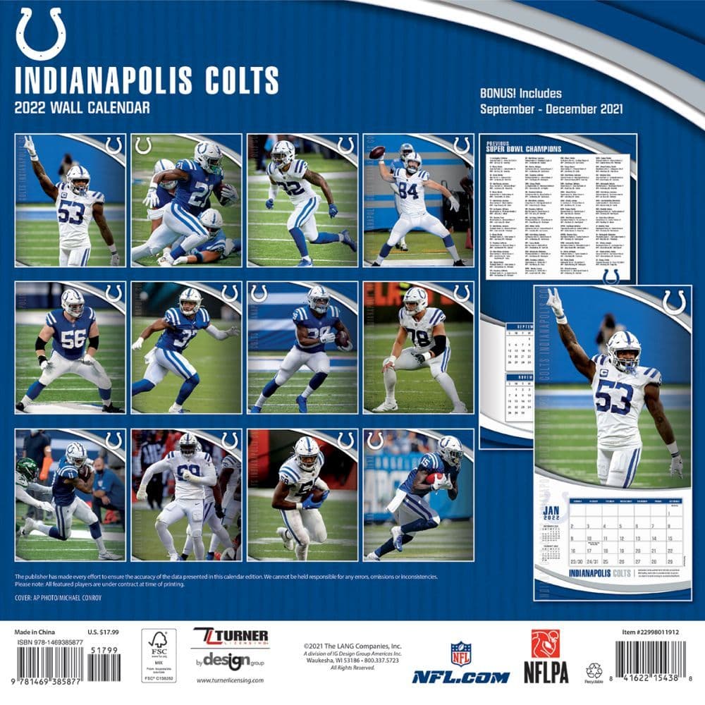 Indianapolis Colts 2022 Wall Calendar - Calendars.com