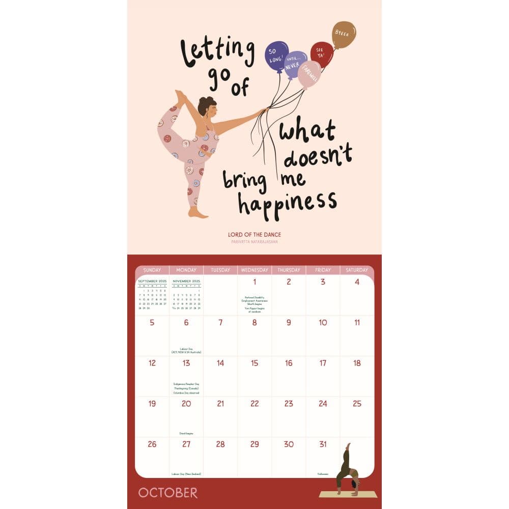 Yoga Is My Happy Place 2025 Wall Calendar interior 2